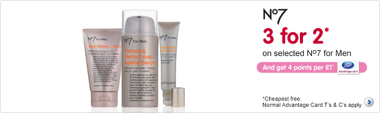 3 for 2 on selected No7 for Men